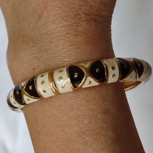 Joan Rivers Black, Gold and Cream Enamel Clamper Bangle